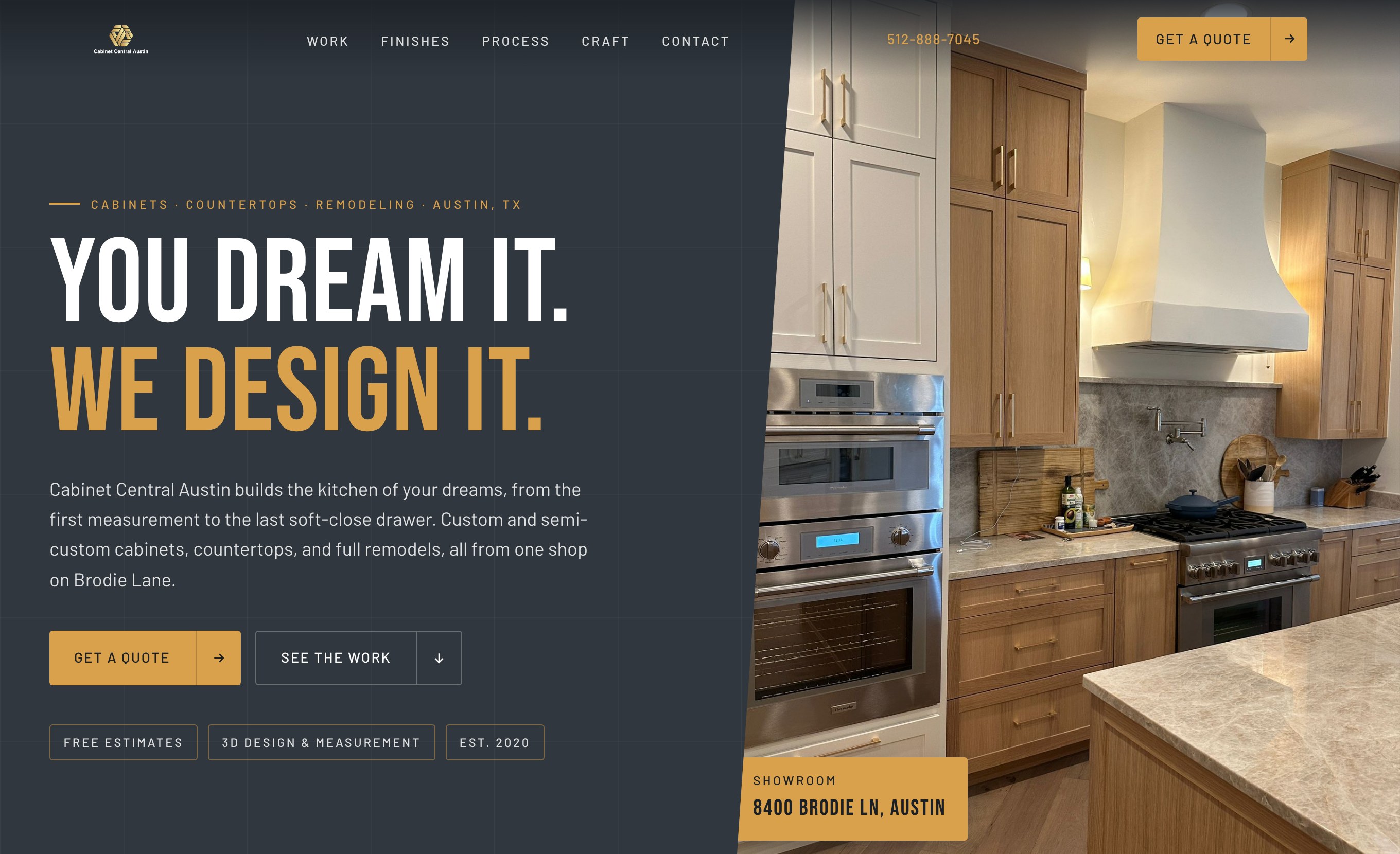The new Cabinet Central Austin homepage concept