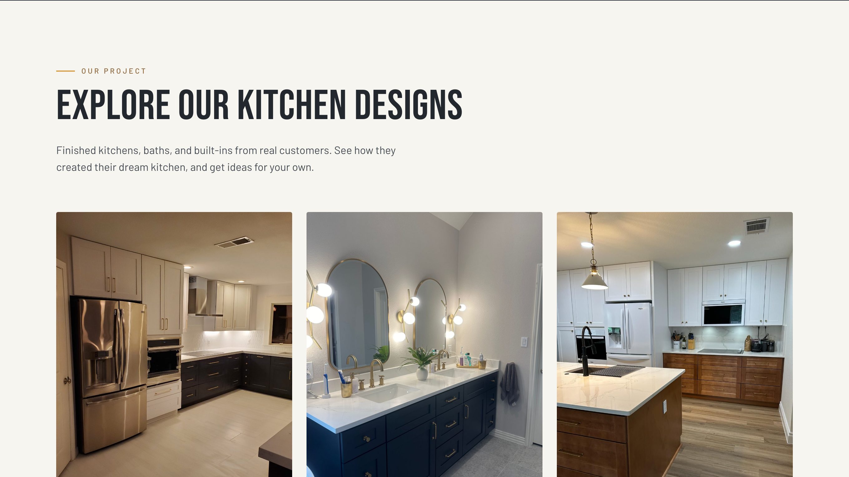 The kitchen designs section of the new homepage